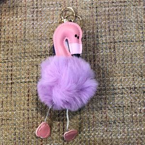 W FLAMINGO Pom Pom Hangtag Pocket Book Purse Bag Decoration Keychain